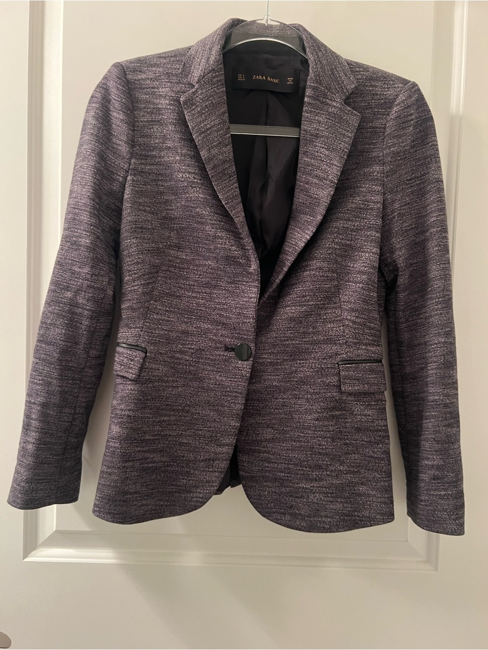 Zara Basic Women’s Small Textured Blazer Gray Black Trim
